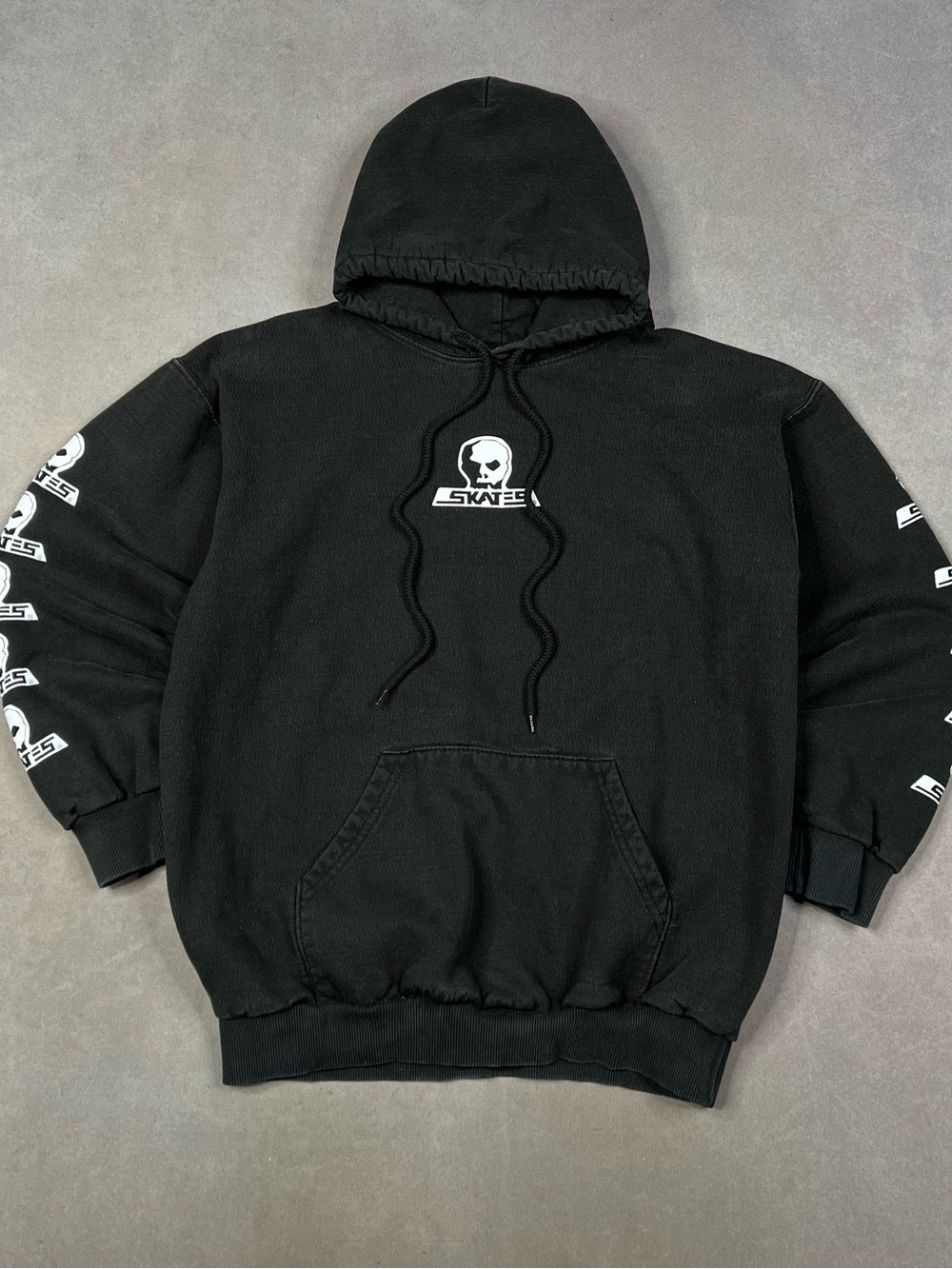 Vintage Skull Skates Black Hoodie with White Skull Skate Logo - Men's Pullover